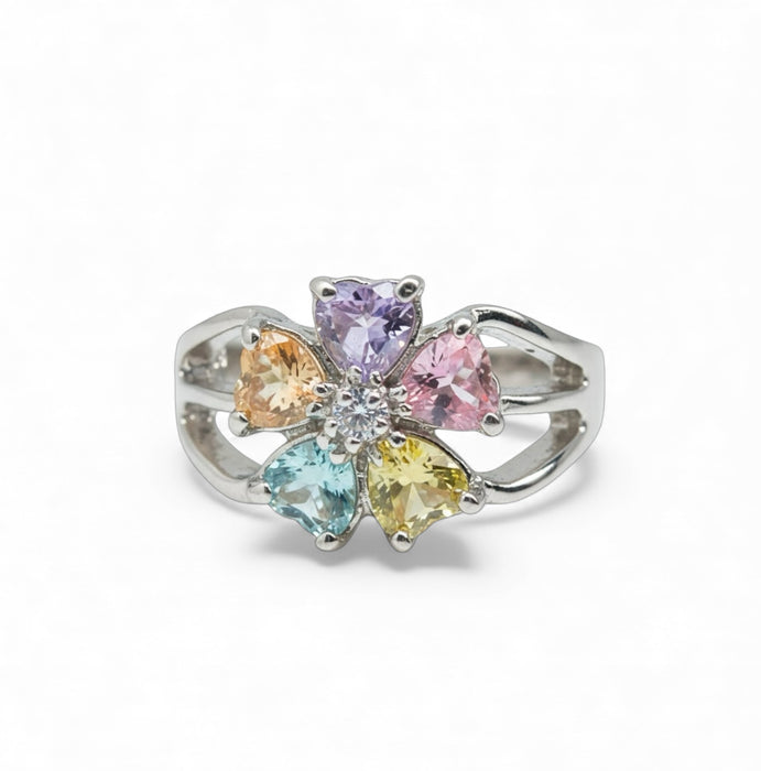 Sterling Silver Floral CZ Ring-CL-36