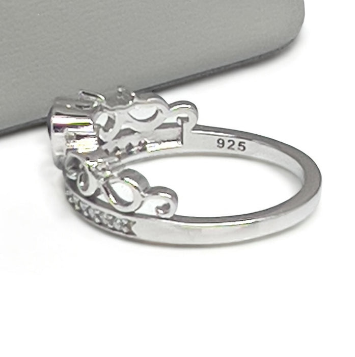 Silver Crown Heart Blue Sapphire CZ Ring-AE-81