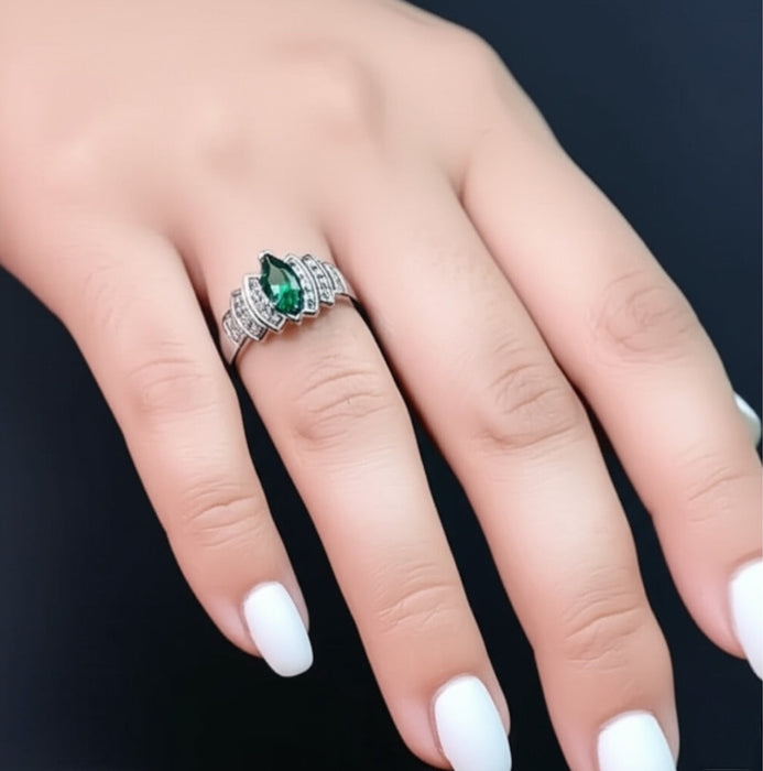Sterling Silver Marquise Cut Emerald CZ Ring -ER- 26