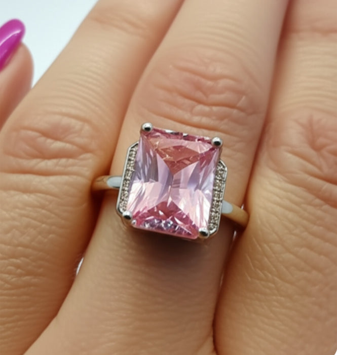 Sterling Silver Pink CZ Ring-AE-54