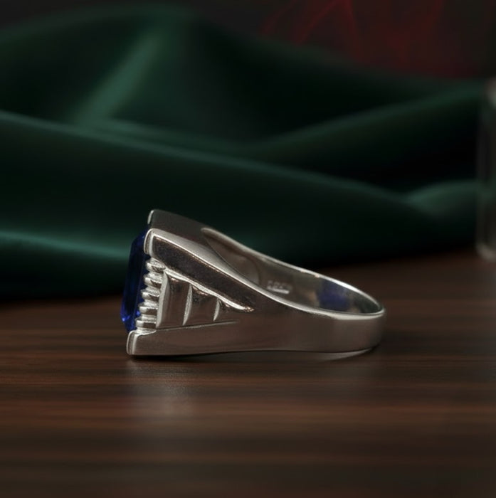 Sterling Silver Ring with Stunning Sapphire Blue Zirconia Ring-SMR-06