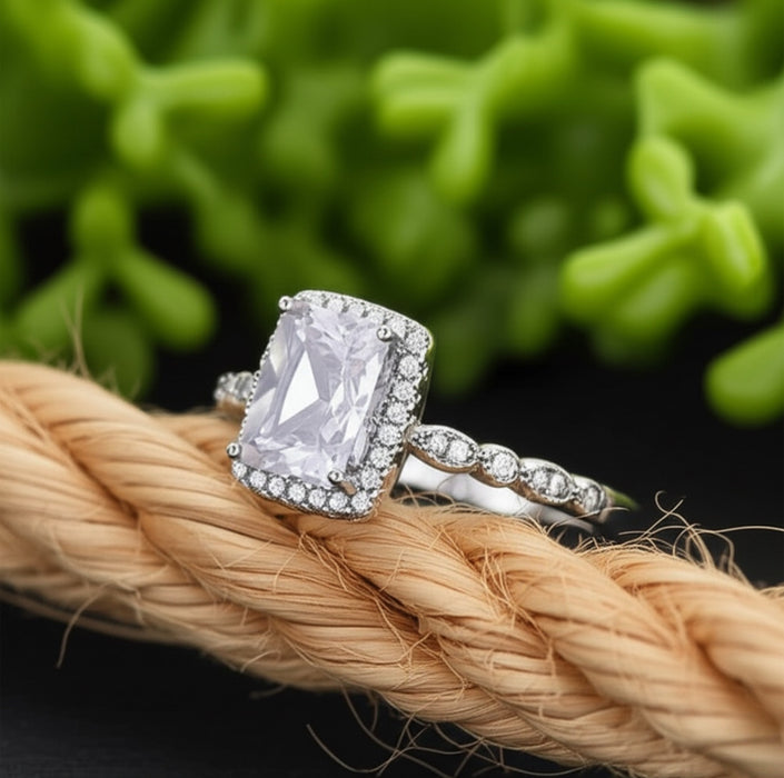 Sterling Silver Art Deco Halo Ring with Cubic Zirconia-ER-55