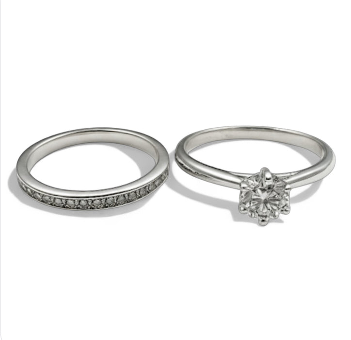 Sterling Silver CZ Engagement Set Ring -ER-142