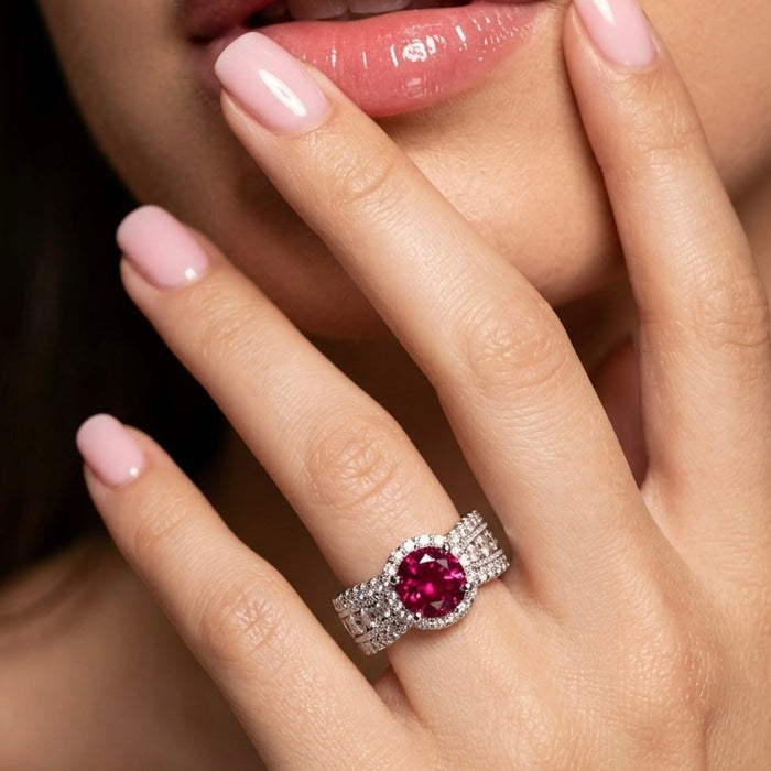 Sterling Silver Vintage Ruby CZ Ring-ER-169