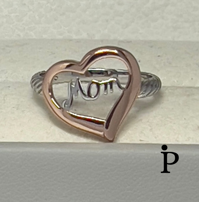 Sterling Silver Mom Two-Tone Heart Ring-SR-24