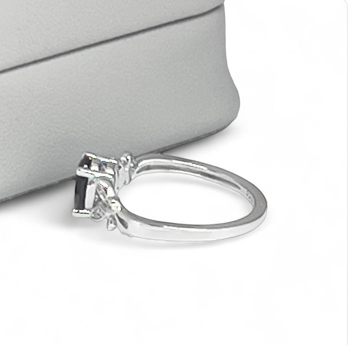 Sterling Silver Double Butterfly Black Center Stone CZ Ring-AE-41