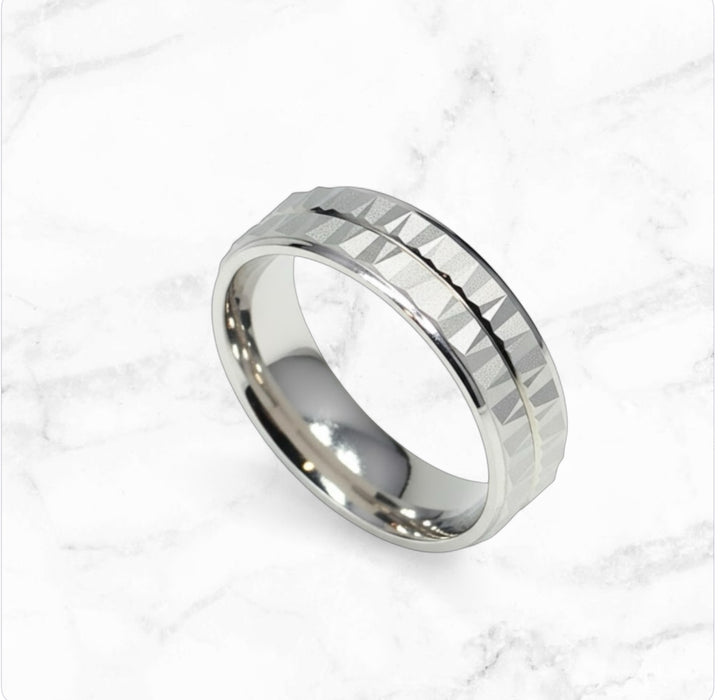 Sterling Silver Diamond Cut 2 Layer Zig Zag Wedding Band Ring-SW-15