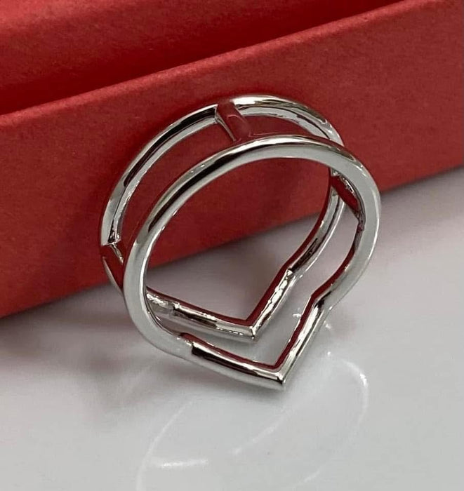 Sterling Silver Double V Statement Ring-SR-10