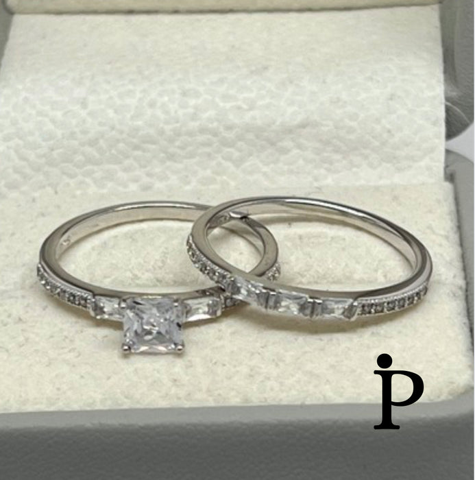 Sterling Silver 2-piece Engagement Set CZ Ring-ER-143