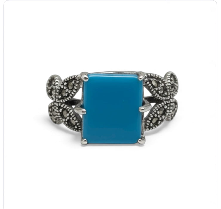 Square Turquoise Butterfly Sterling Silver Ring-AE-68