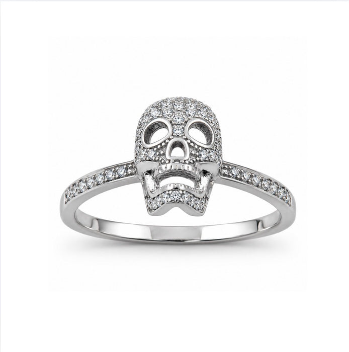Sterling Silver Skull CZ Ring-AE-59