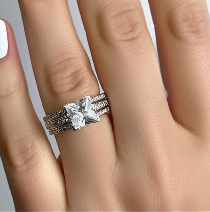 Sterling Silver Princess-Cut 2-Piece CZ Engagement Ring-ER-107