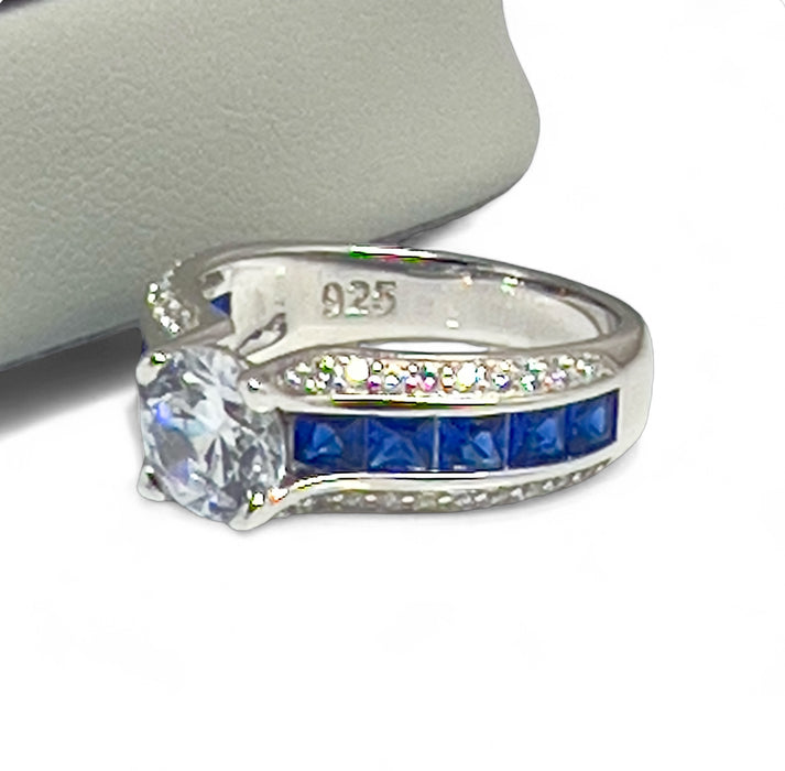 Sterling Silver Blue Band CZ Engagement Ring-ER-18