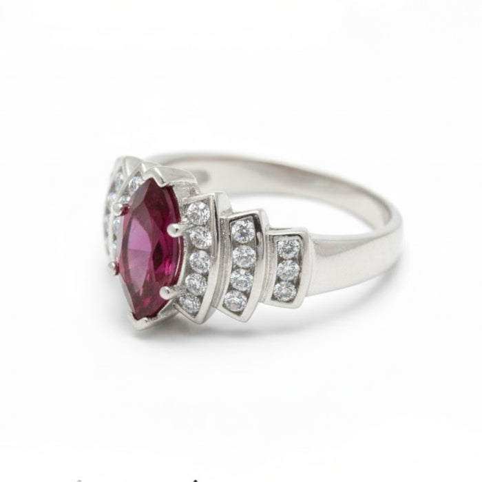 CZ Sterling Silver Ring Marquise Cut Ruby - ER- 25
