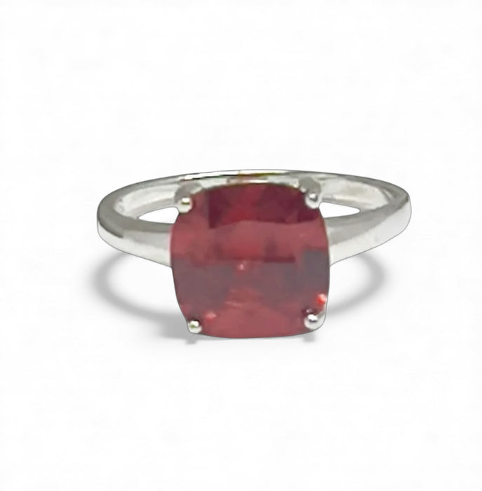Sterling Silver Cushion Cut Red CZ Ring-AE-22