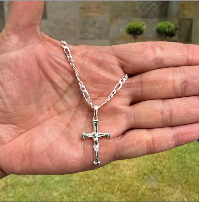 Sterling Silver Neolithic Crucifix Pendant Necklace-SN-06