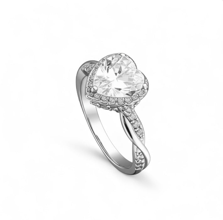 Sterling Silver Heart-Shaped Halo Engagement Ring-ER-113