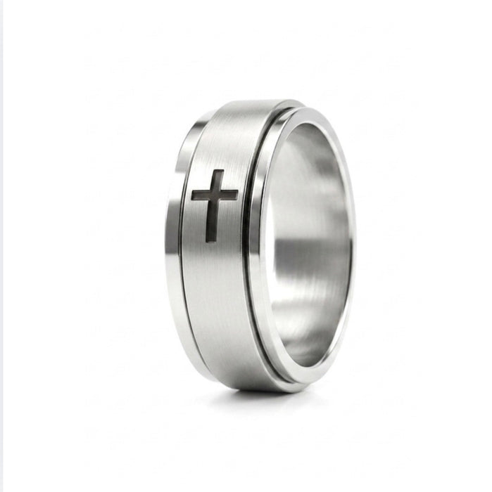 Stainless Steel 8MM Cross Spinner Ring-CS-05