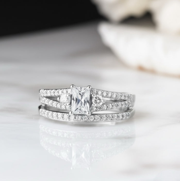 Sterling Silver CZ Wedding Set Ring-ER-109