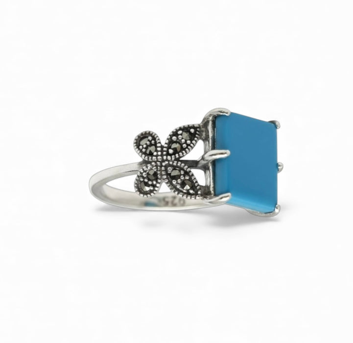 Square Turquoise Butterfly Sterling Silver Ring-AE-68