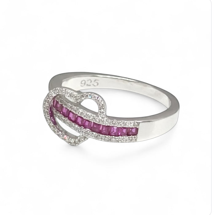 Sterling Silver Unique Heart Ruby CZ Ring-AE-19