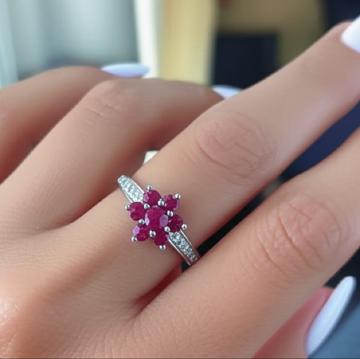 Sterling Silver Garnet Plumeria Flower CZ Ring-AE-06