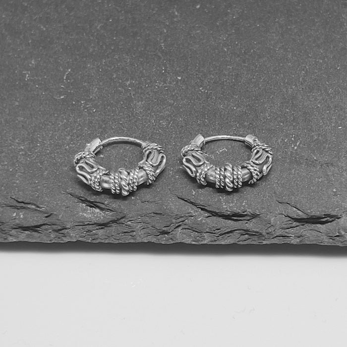 Sterling Silver 4.0mm x 14.0mm Bali Rope Hoop Earrings-SE-32