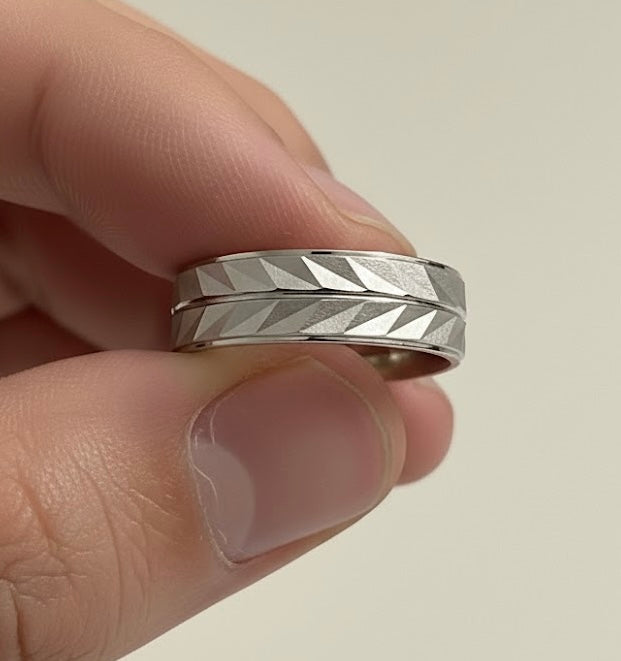 Sterling Silver Diamond Cut 2 Layer Zig Zag Wedding Band Ring-SW-21