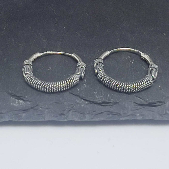 Sterling Silver 3.0mm x 17.5mm Bali Rope Hoop Earrings SE-39