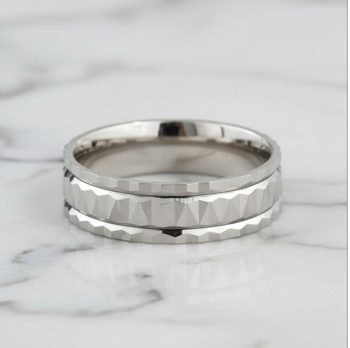 Sterling Silver Diamond Cut Pattern Wedding Band Ring-SW-16