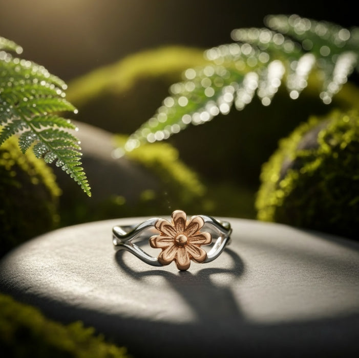Sterling Silver Two-Tone Flower Ring-SR-21
