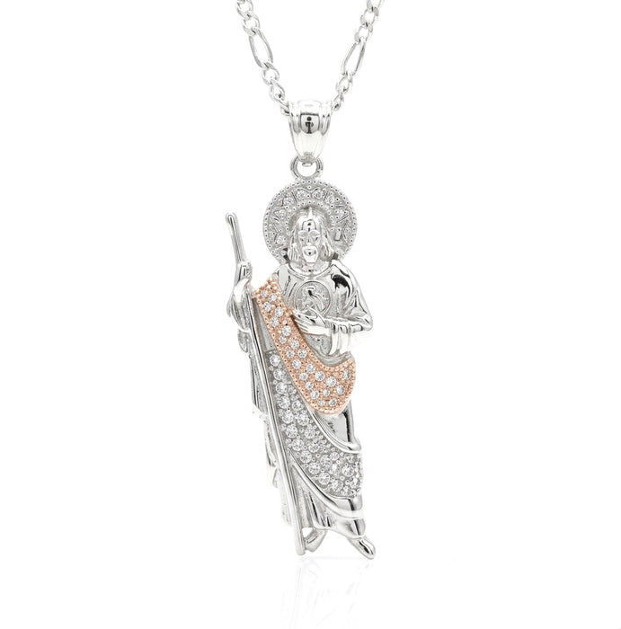 Sterling Silver San Judas Tadeo CZ Necklace-SN-02