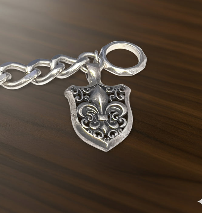Stainless Steel Shield Fleur De Lis Bracelet-CS-54