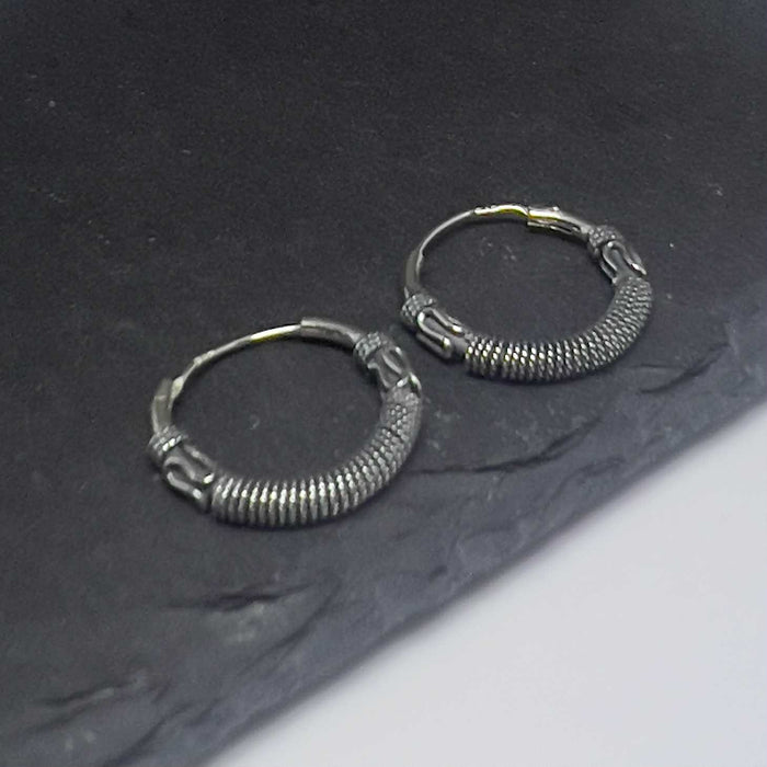 Sterling Silver 3.0mm x 17.5mm Bali Rope Hoop Earrings SE-39