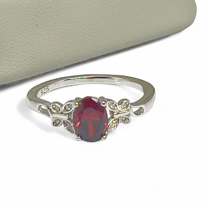 Sterling Silver Double Butterfly Dark Garnet Center Stone CZ Ring-AE-78