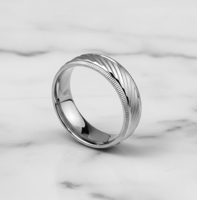 Sterling Silver Diamond Cut Slanting Lines Wedding Band Ring-SW-03