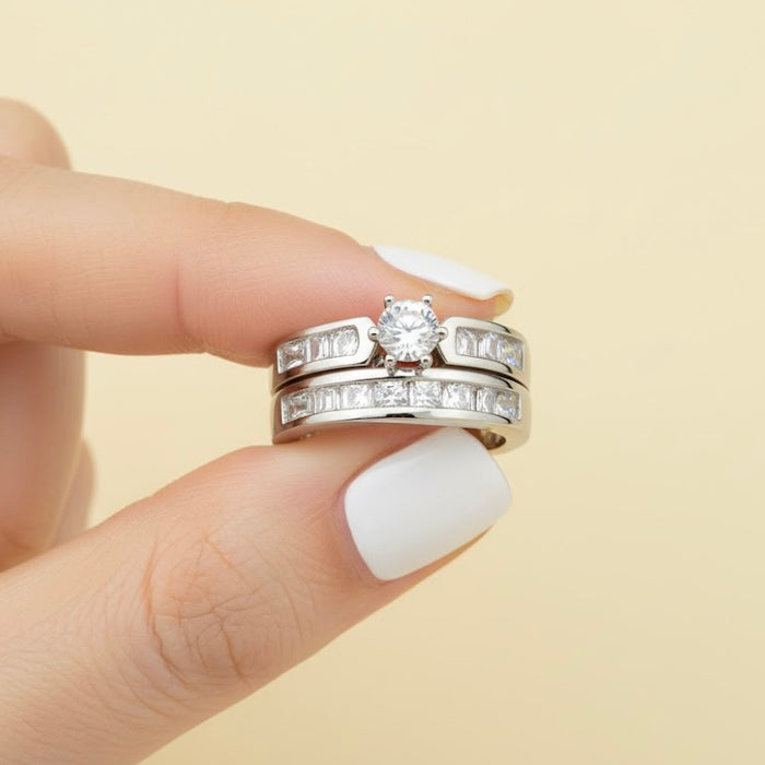 Sterling Silver Round Cut CZ Engagement Ring-ER-96