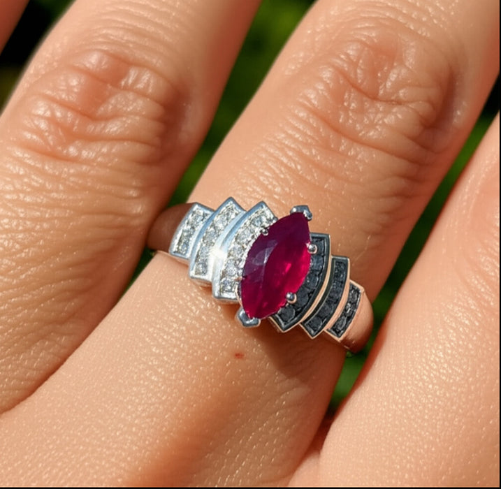 CZ Sterling Silver Ring Marquise Cut Ruby - ER- 25