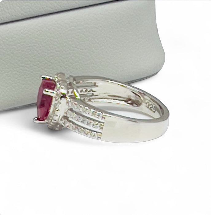 Sterling Silver Ruby Heart CZ Ring-AE-10