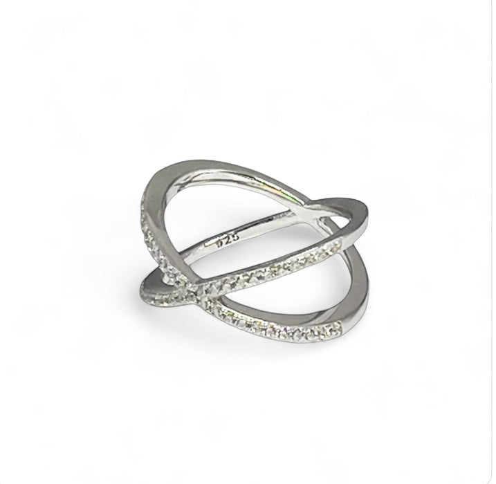 Sterling Silver Intertwining X CZ Ring-AE-62