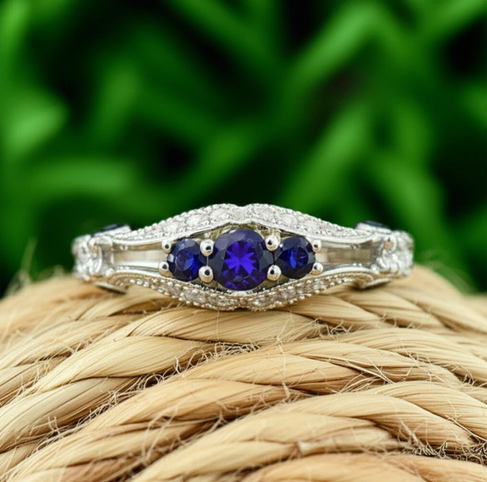 Sterling Silver Blue Spinel Filigree Ring-ER-44