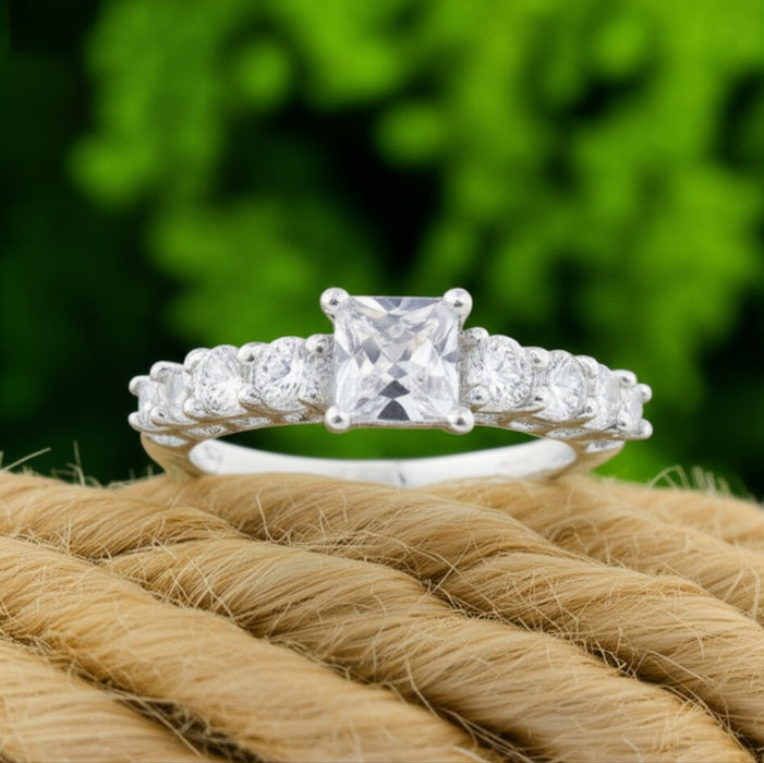 Sterling Silver Princess Cut CZ Engagement Ring -ER-63