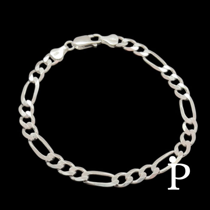 Sterling Silver Figaro Link Chain Bracelet-8".0-SB-24