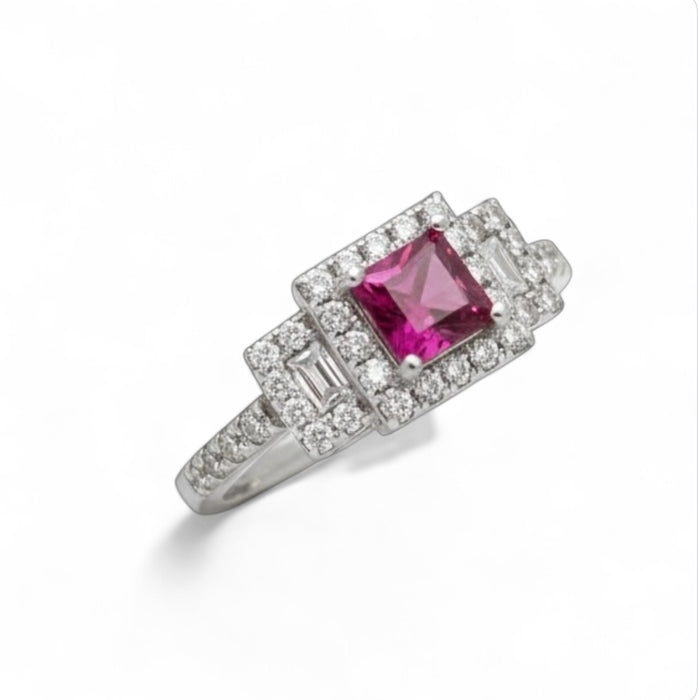 Sterling Silver Rectangular Garnet CZ Ring-AE-08