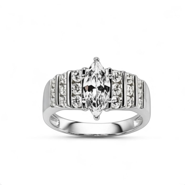 Sterling Silver Marquise Cut Clear Cubic Zirconia Ring-ER-136