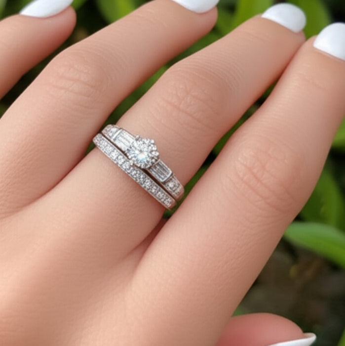 Sterling Silver CZ Engagement Set Ring-ER-111