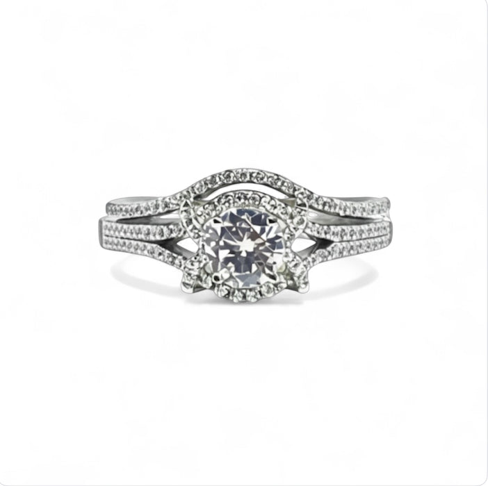 Sterling Silver Engagement X Pave CZ Set Ring-ER-118