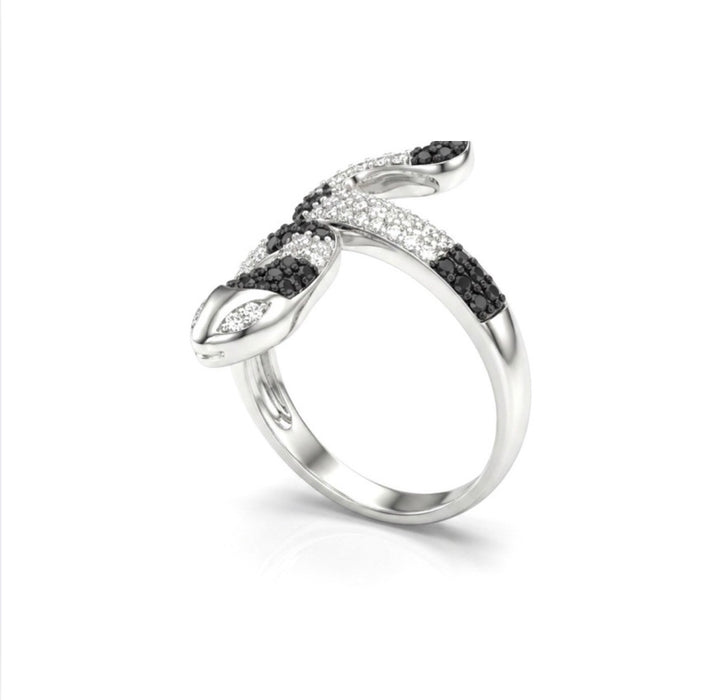 Sterling Silver Two-Tone CZ Snake Shaped Ring-AE-45