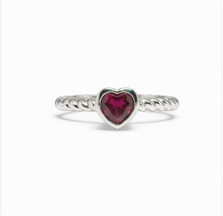 Sterling Silver Heart Ruby CZ Ring-AE-83