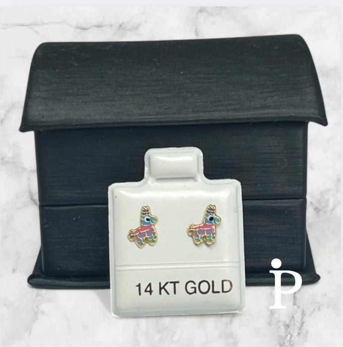 Solid Gold 14K Yellow Piñata  Screw Back Earrings -GE-32